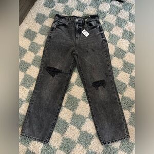 NWT Express Denim Mom Jeans High Rise Jeans Black Distressed Ripped Size 2R